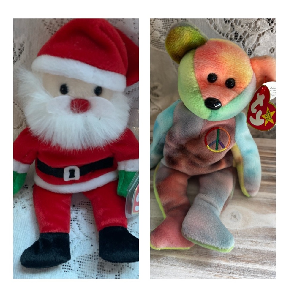 Vintage beanie baby Santa and Peace Bear